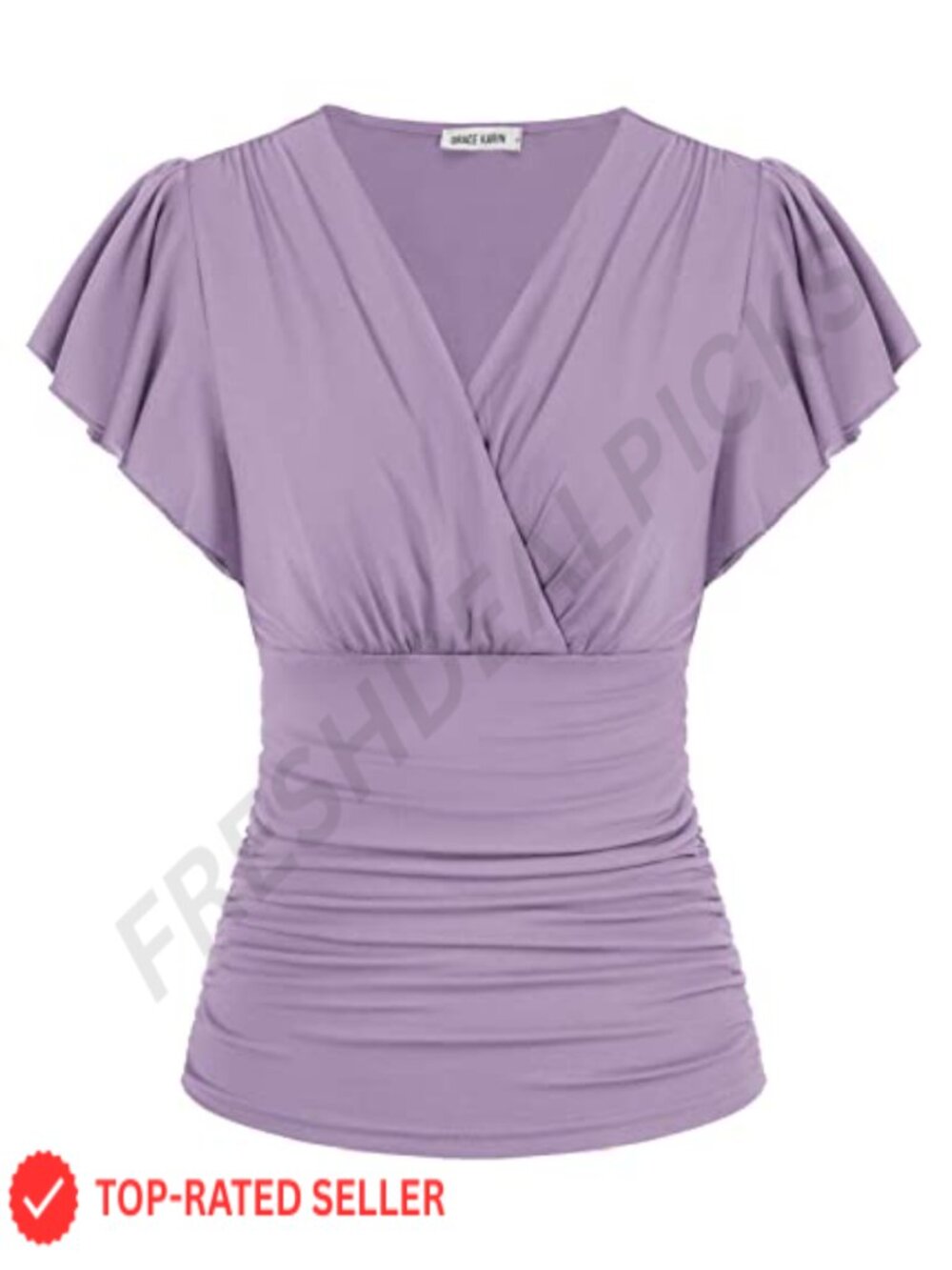 Women's Dressy Casual Ruffle Sleeve Wrap Blouse Ruched V-Neck Top
